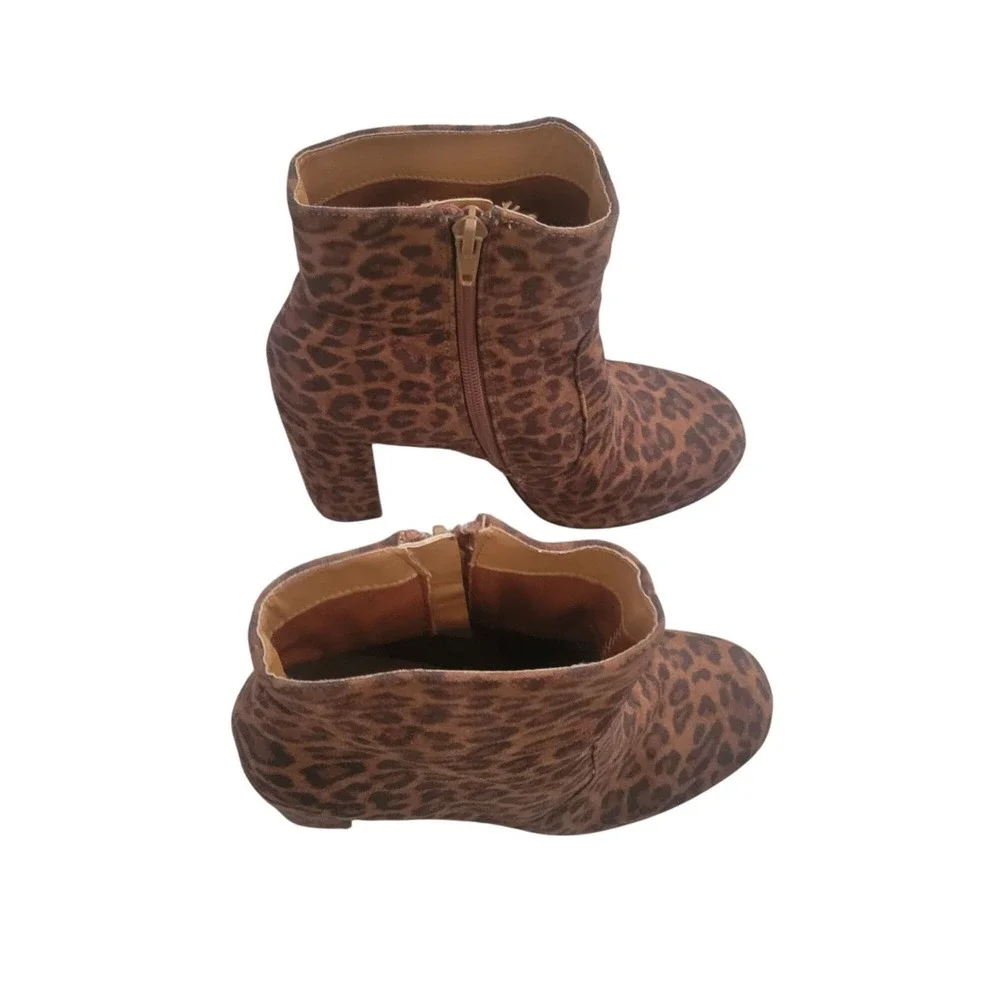 JUST FAB Designer Leopard Print High Heel Ankle Boots Side Zipper‎ Closure 7.5